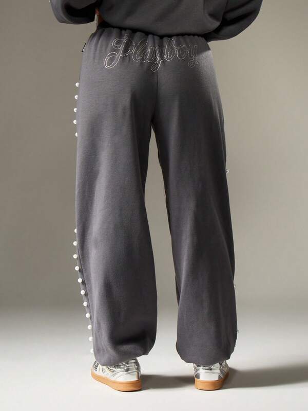 Missguided Missguided X Playboy Rhinestone Sweatpants With Pearl Details