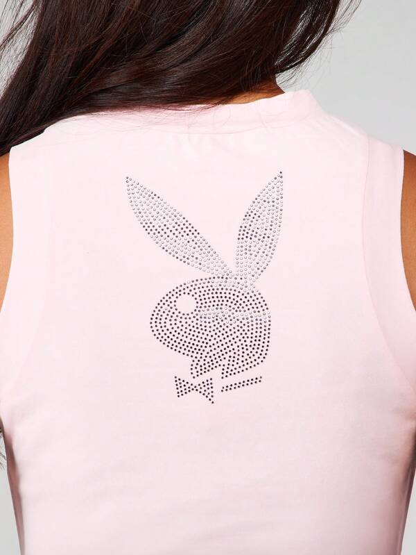 Missguided Missguided X Playboy Rhinestone Tank With Logo