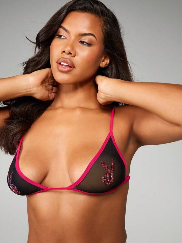 Missguided Missguided X Playboy Rhinestone Triangle Bralette With Contrast Trim