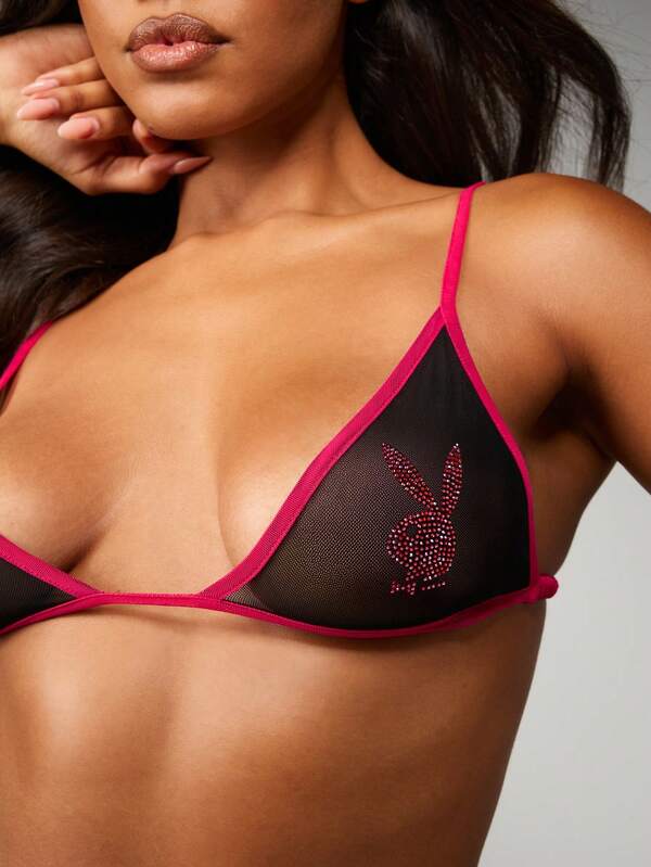 missguided Missguided x Playboy Rhinestone Triangle Bralette With Contrast Trim