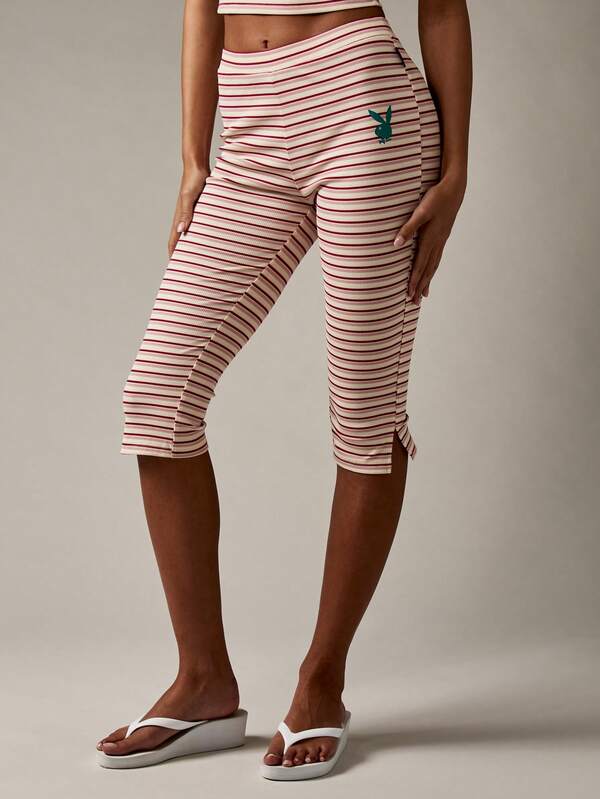 Missguided Missguided X Playboy Ribbed Crop Top And Capri Legging Set