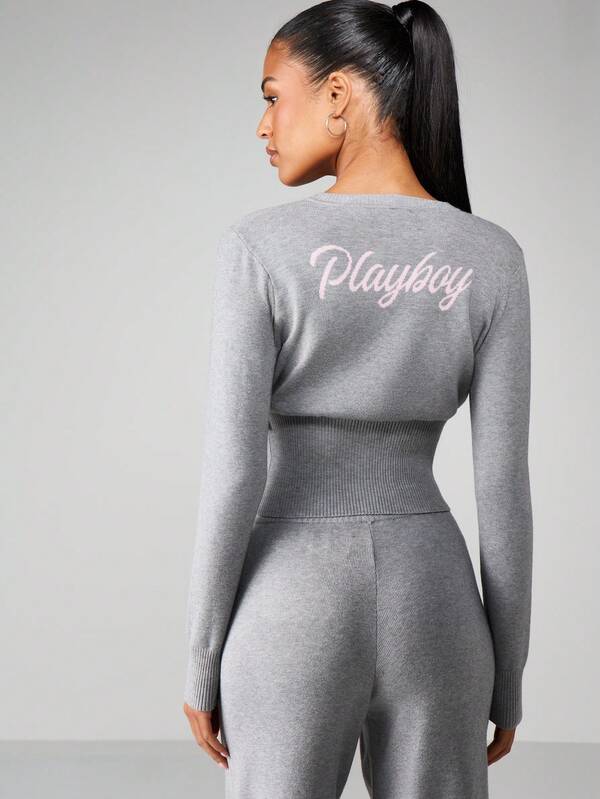 missguided Missguided x Playboy Ribbed Knit Cardigan With Bunny Buttons