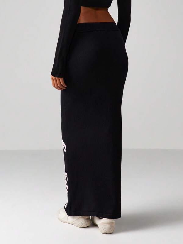 Missguided Missguided X Playboy Ribbed Knit Maxi Skirt With Script Print