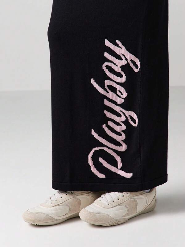 Missguided Missguided X Playboy Ribbed Knit Maxi Skirt With Script Print