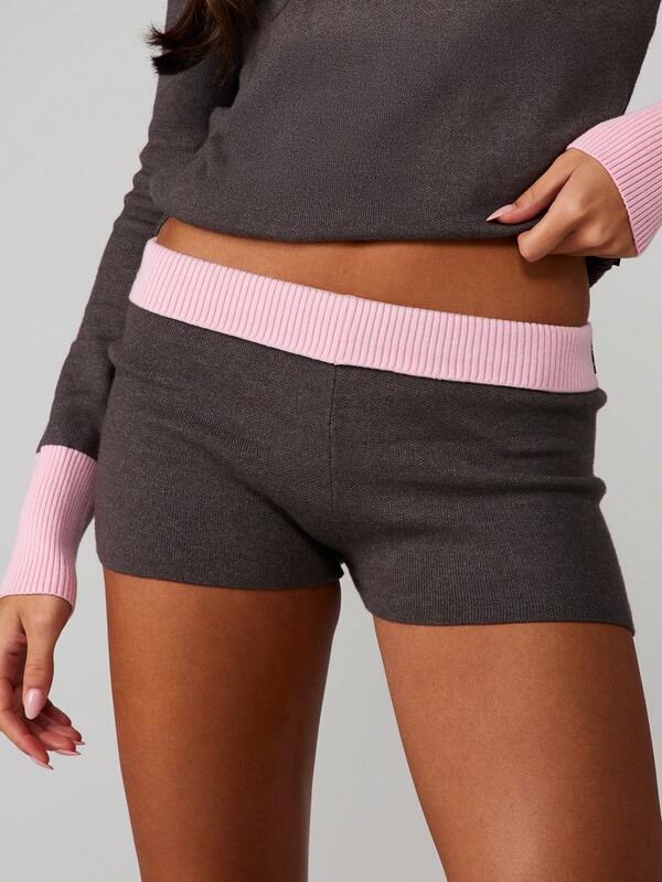 Missguided Missguided X Playboy Ribbed Knit Shorts With Pink Contrast