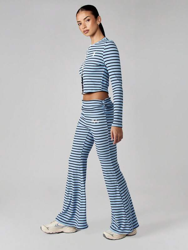 missguided Missguided x Playboy Ribbed Knit Striped Button Front Co-Ord Set