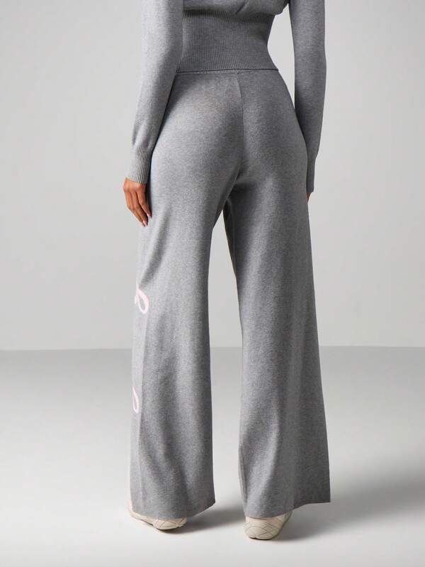 Missguided Missguided X Playboy Ribbed Knit Wide Leg Script Print Pants