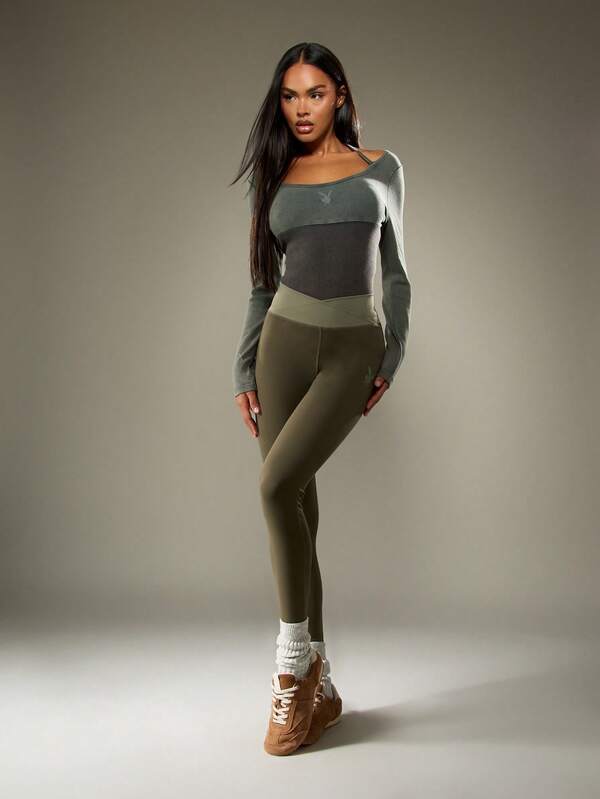 Missguided Missguided X Playboy Ribbed Long Sleeve Bodysuit With Halter Detail