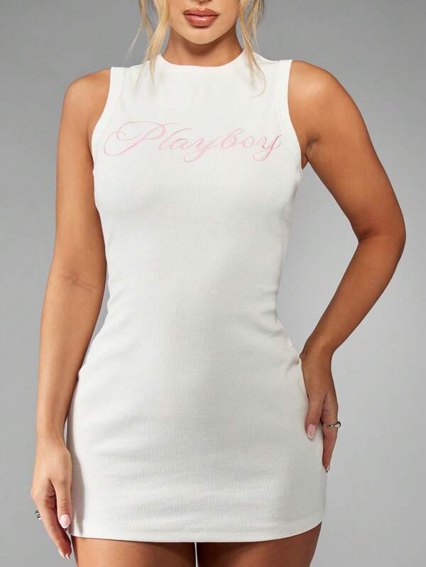 missguided Missguided x Playboy Ribbed Sleeveless Tank Mini Dress With Brand Logo Design