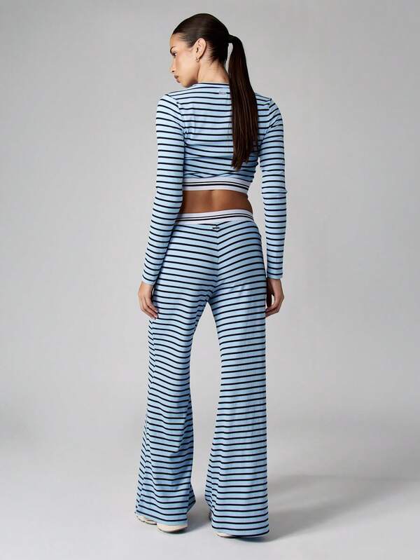 Missguided Missguided X Playboy Ribbed Stripe Crop Top And Wide Leg Pants Set
