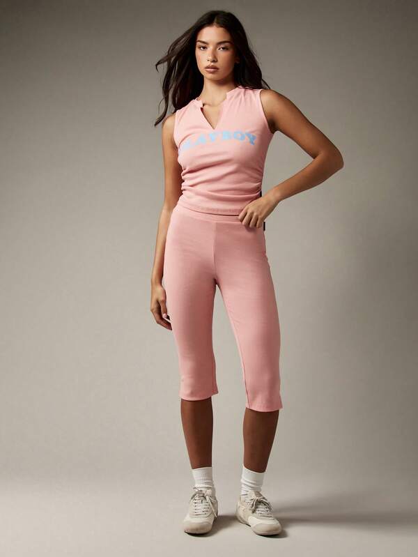 Missguided Missguided X Playboy Ribbed Tank Top And Midi Pants Co-Ord Set
