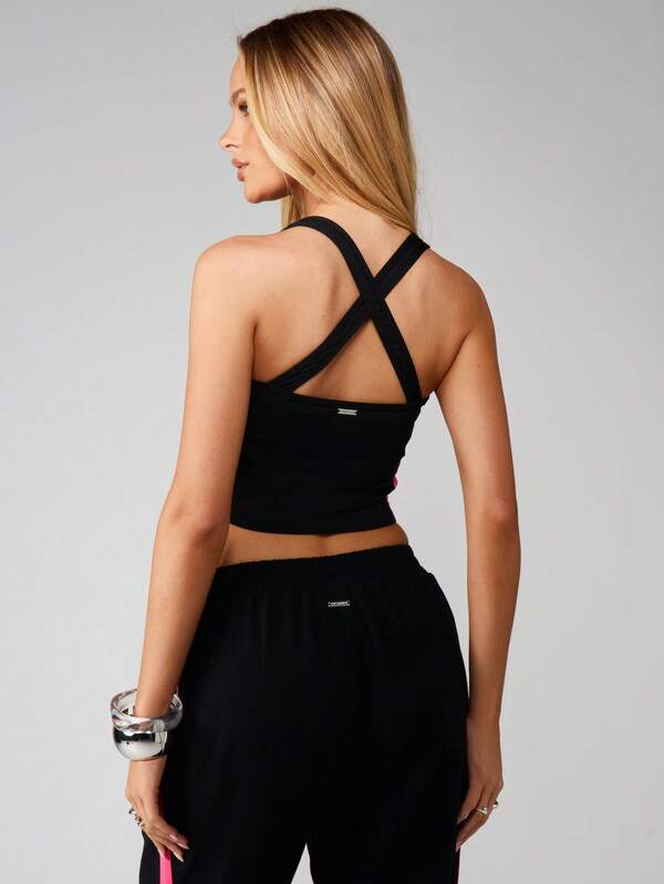 Missguided Missguided X Playboy Ruched Front Tank With Cross Back Straps