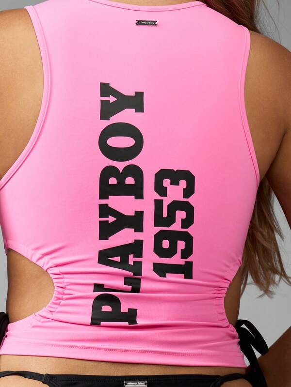 Missguided Missguided X Playboy Ruched Side Cut Out Racer Back Tank Top