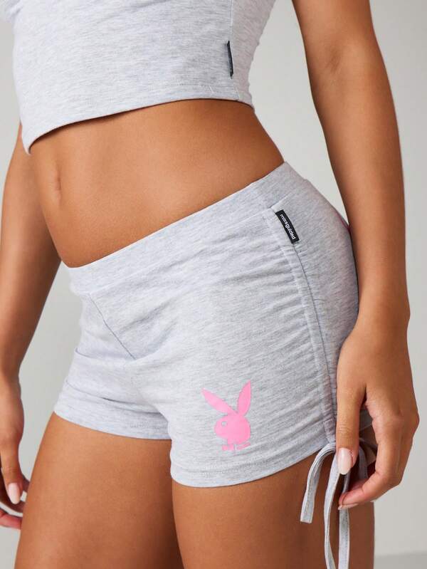 Missguided Missguided X Playboy Ruched Side Detail Hot Pants With Print