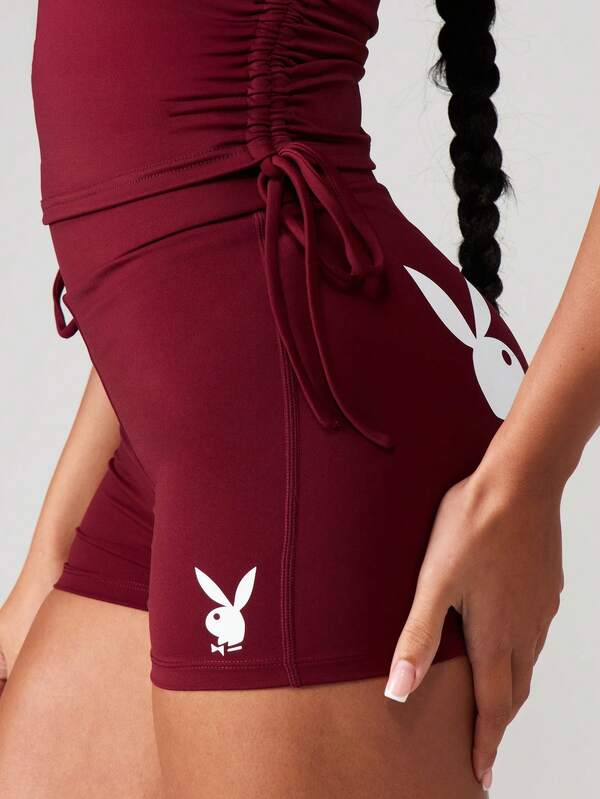 Missguided Missguided X Playboy Ruched Sports Shorts With Print