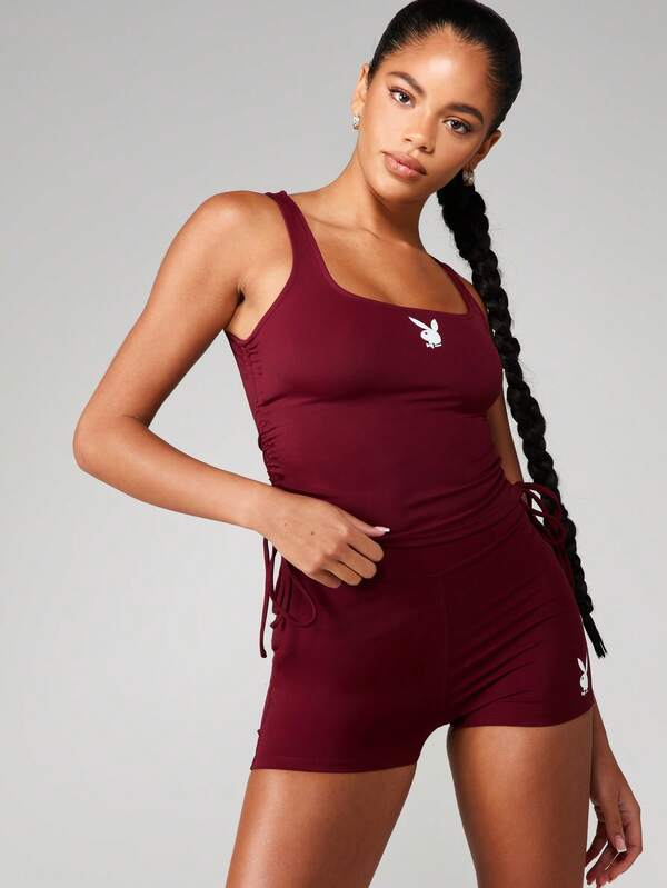 Missguided Missguided X Playboy Ruched Sports Shorts With Print