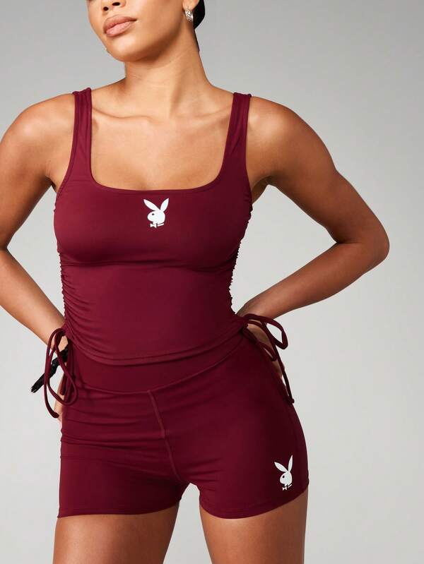 Missguided Missguided X Playboy Ruched Sports Shorts With Print