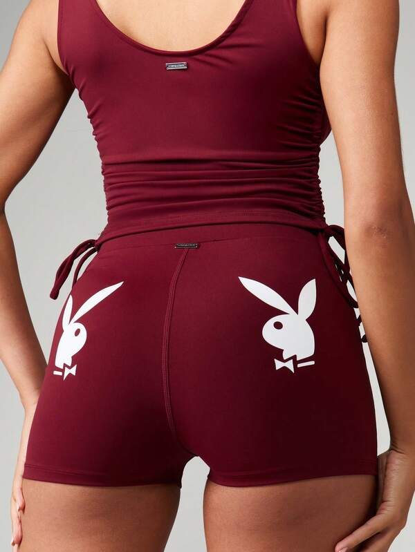 missguided Missguided x Playboy Ruched Sports Shorts With Print