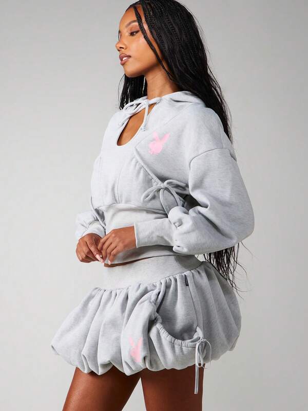 Missguided Missguided X Playboy Ruffle Hem Drawstring Shorts With Pink Logo