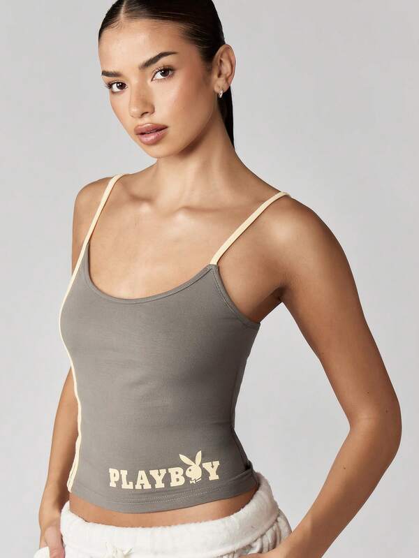 missguided Missguided x Playboy Scoop Neck Tank With Logo Print