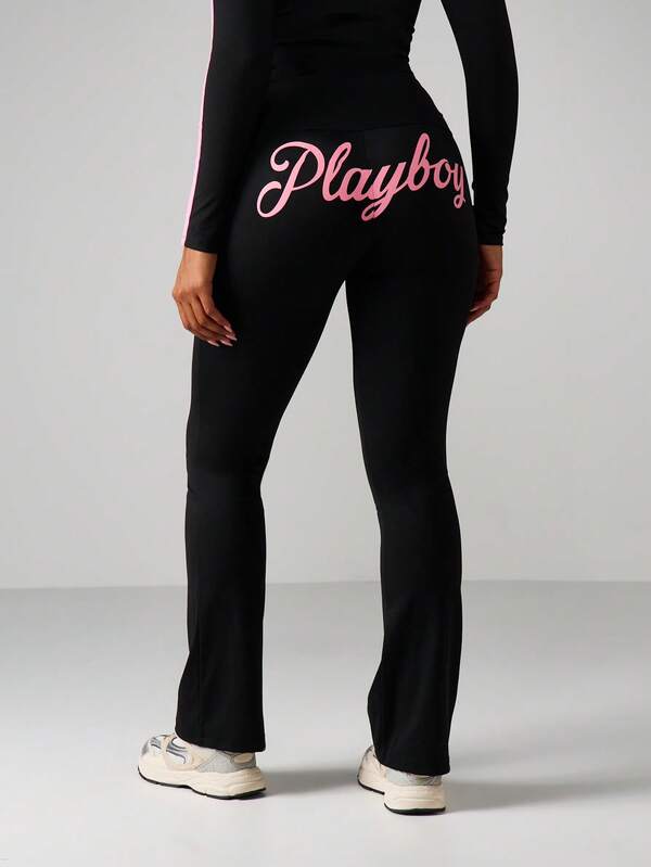 Missguided Missguided X Playboy Script Graphic Flare Leggings With Logo