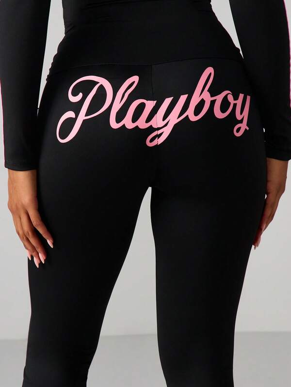 Missguided Missguided X Playboy Script Graphic Flare Leggings With Logo
