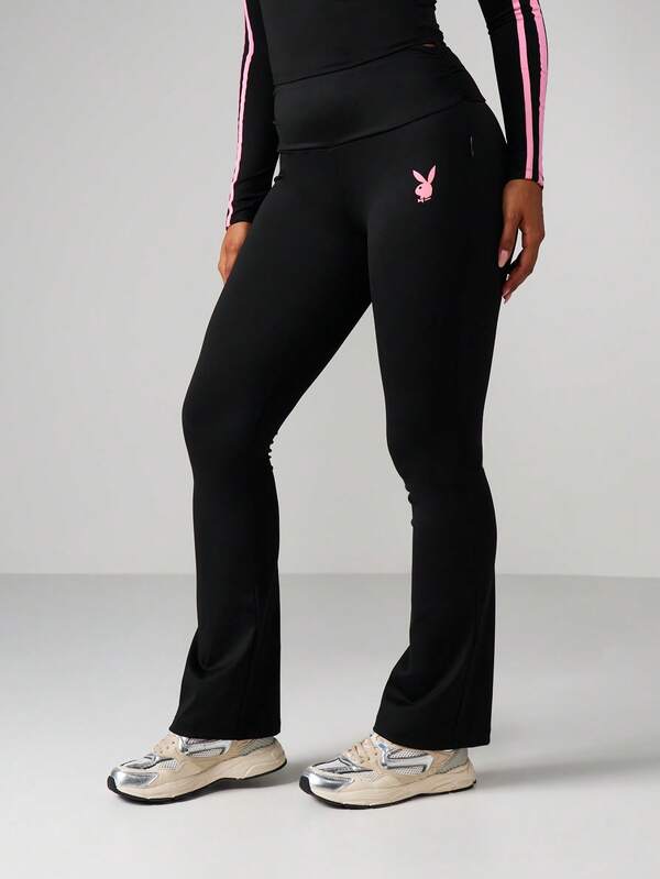 missguided Missguided x Playboy Script Graphic Flare Leggings With Logo