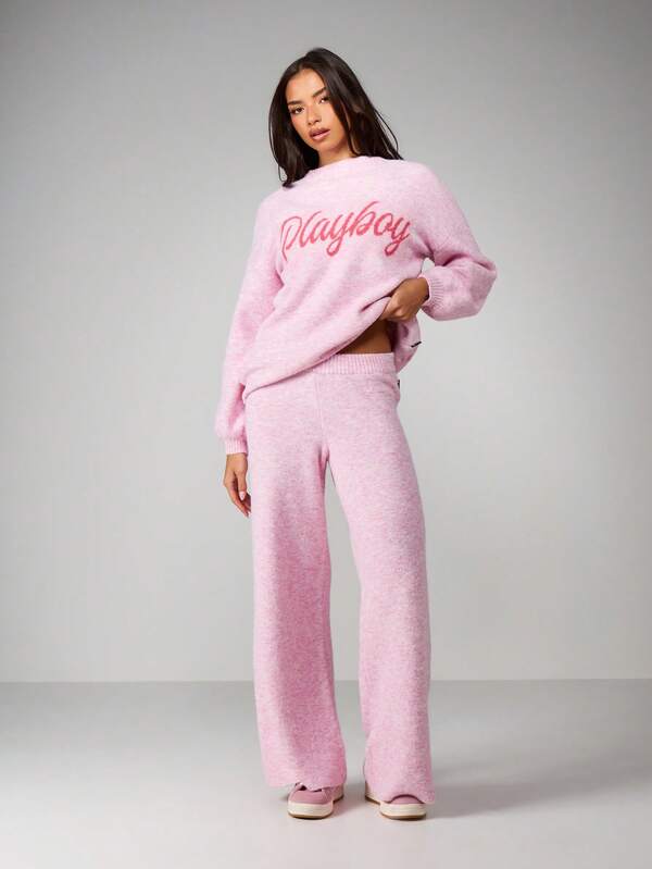 Missguided Missguided X Playboy Script Knit Wide Leg Pants