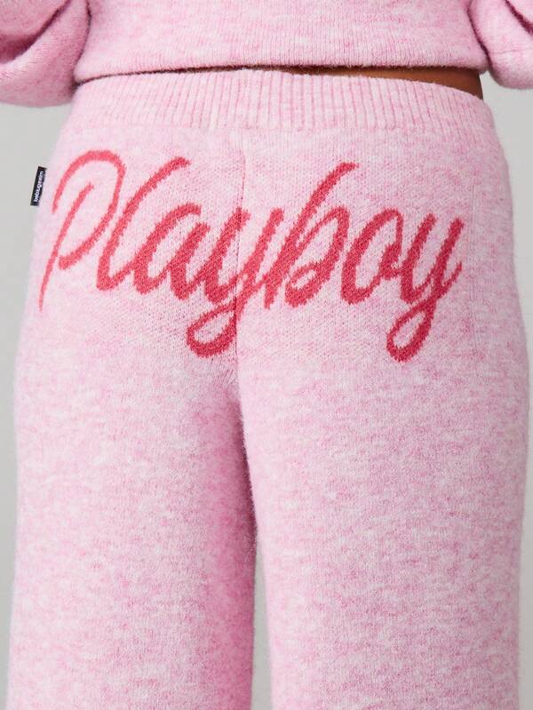 Missguided Missguided X Playboy Script Knit Wide Leg Pants
