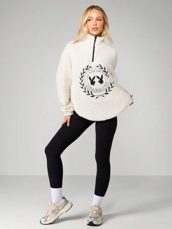 Missguided Missguided X Playboy Sherpa Funnel Neck Zip Sweatshirt