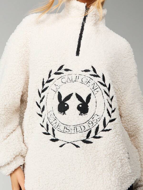 missguided Missguided x Playboy Sherpa Funnel Neck Zip Sweatshirt