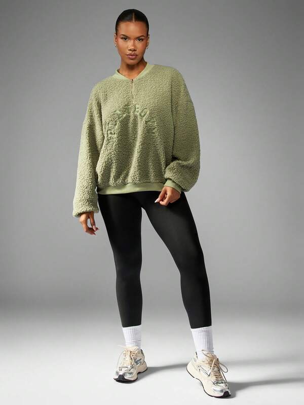Missguided Missguided X Playboy Sherpa Half Zip Sweatshirt With Embroidered Logo