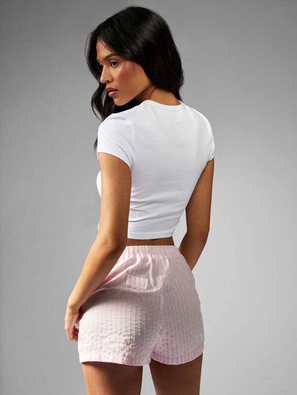 Missguided Missguided X Playboy Short Sleeve Crop Fitted Basic Bow Print Women T-Shirts