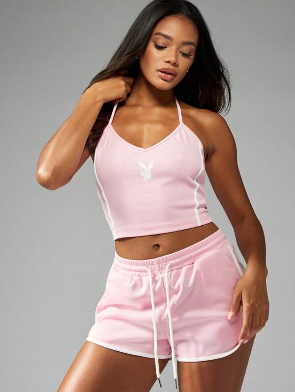 missguided Missguided x Playboy Signature Logo Halter Neck Crop Tank Top
