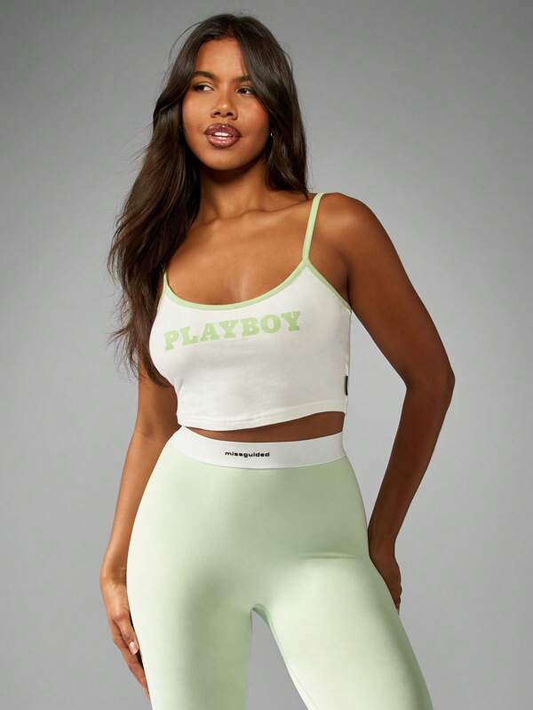 missguided Missguided x Playboy Signature Logo Sleeveless Crop Slim Fit Bra Style Cami Top
