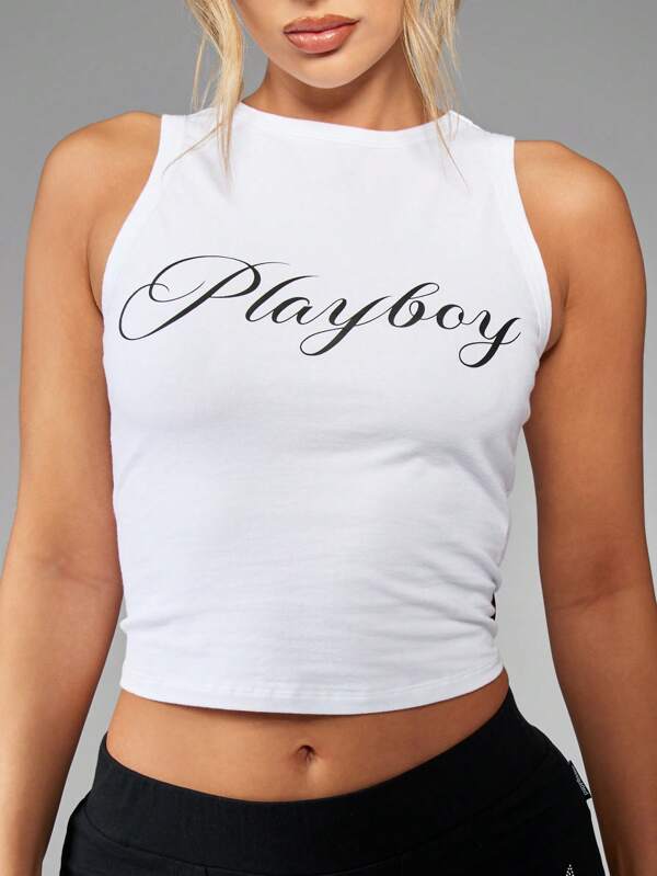 missguided Missguided x Playboy Sleeveless Athletic Stretch Tank Crop Top