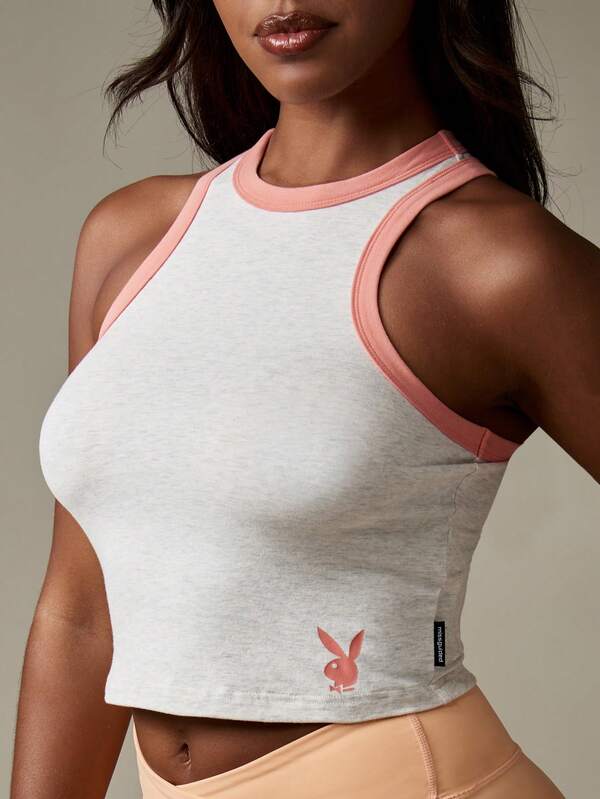 Missguided Missguided X Playboy Sleeveless Crop Tank With Contrast Trim And Logo