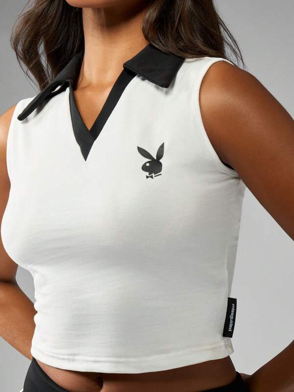 Missguided Missguided X Playboy Sleeveless Polo Tennis Crop Top
