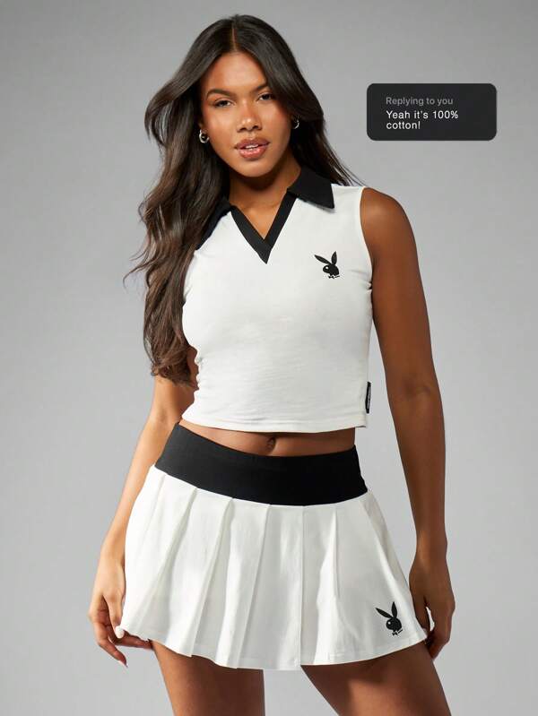 missguided Missguided x Playboy Sleeveless Polo Tennis Crop Top