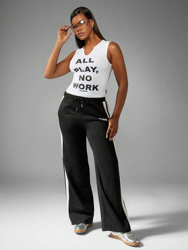 Missguided Missguided X Playboy Sleeveless White Tank Top With Statement Text Print