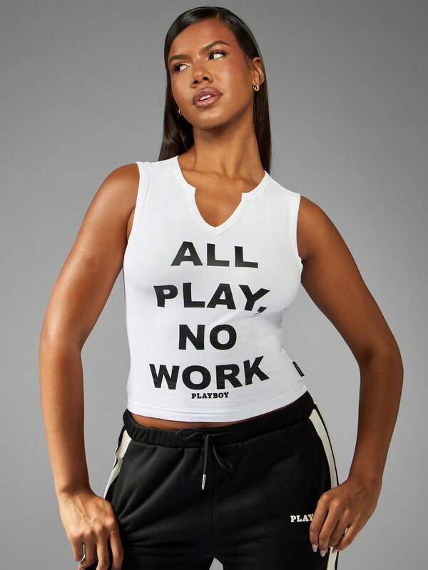 Missguided Missguided X Playboy Sleeveless White Tank Top With Statement Text Print