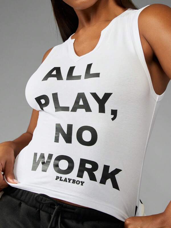 missguided Missguided x Playboy Sleeveless White Tank Top With Statement Text Print