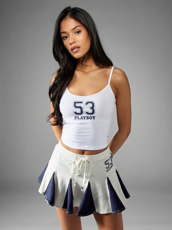 Missguided Missguided X Playboy Slim Fit Crop Tank Cami Top With Spaghetti Strap Sports Graphic