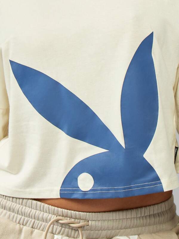 Missguided Missguided X Playboy Soft Jersey Graphic Bunny Logo Crop Long Sleeve Top
