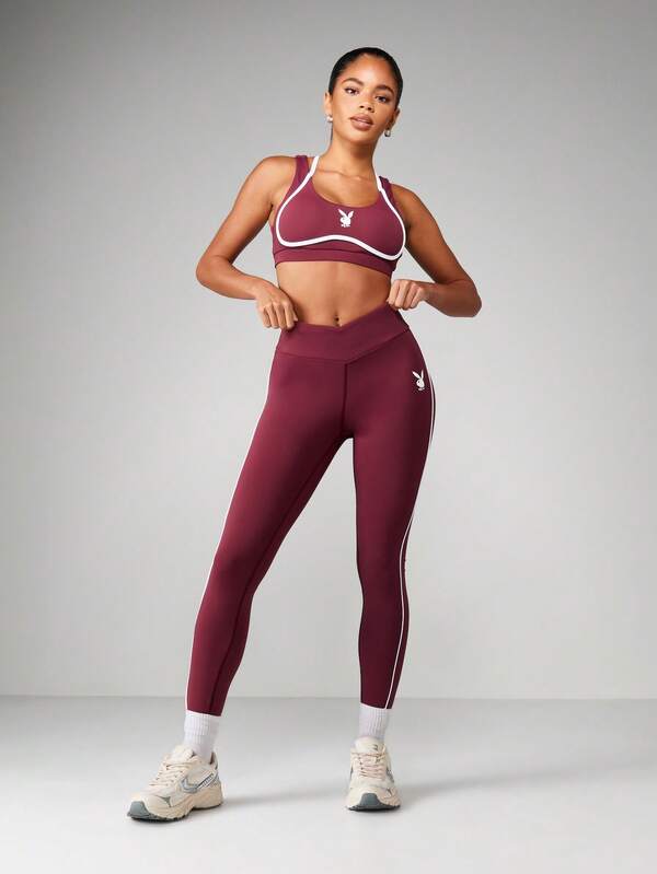 missguided Missguided x Playboy Sports Bra And Active Leggings Set With Contrast Trim