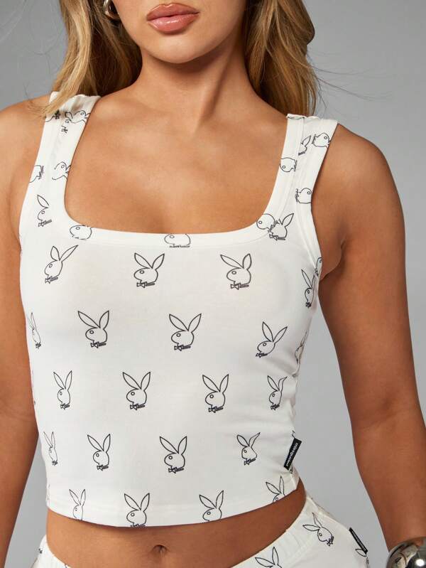 missguided Missguided x Playboy Square Neck Bunny Print Cami Tank Top