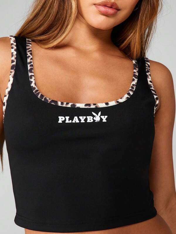 missguided Missguided x Playboy Square Neck Tank With Leopard Trim