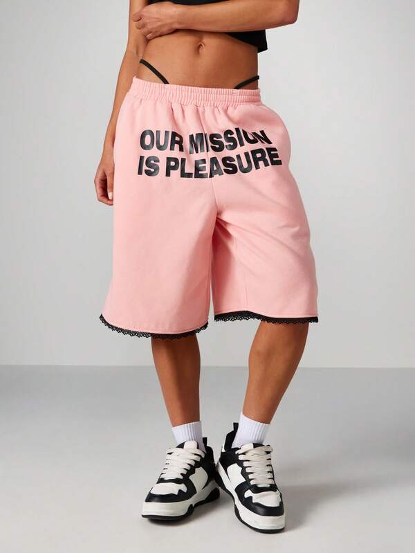 Missguided Missguided X Playboy Statement Basketball Shorts With Lace Trim