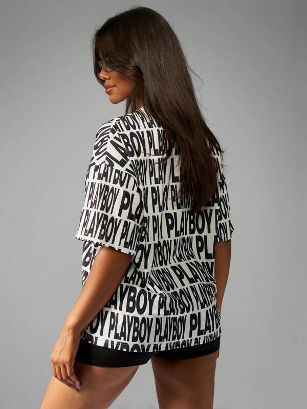 Missguided Missguided X Playboy Statement Design All Over Print Oversized Short Sleeve T-Shirt