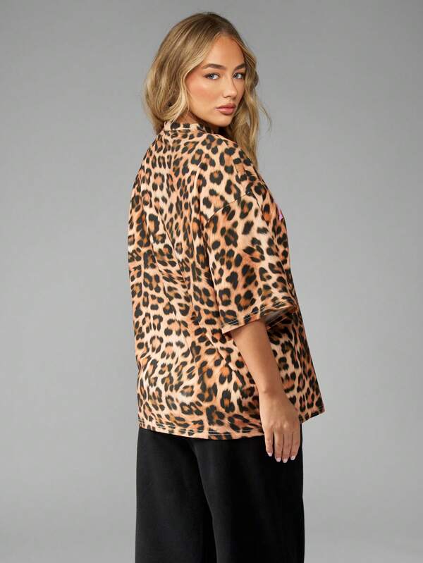 Missguided Missguided X Playboy Statement Oversized Leopard Print T-Shirt